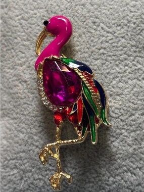 Colorful Flamingo Brooch with Pink Gem